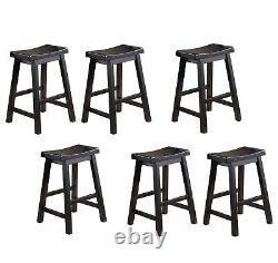 Black Finish Solid Wood Stools 6pc Set Casual Dining 24-inch Height Saddle Seat
