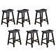 Black Finish Solid Wood Stools 6pc Set Casual Dining 24-inch Height Saddle Seat