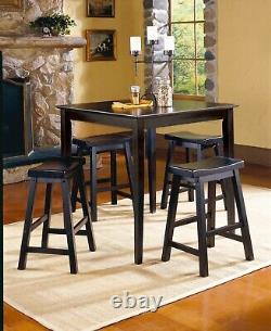 Black Finish Solid Wood Stools 6pc Set Casual Dining 29-inch Height Saddle Seat