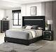 Black Finish Solid Wood Upholstered King Bed Chest Nightstand 3pc Bedroom Set