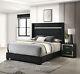 Black Finish Solid Wood Upholstered King Size Bed 2x Nightstand 3pc Bedroom Set