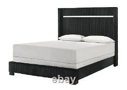 Black Finish Solid Wood Upholstered King Size Panel Bed Wooden 4pc Bedroom Set