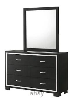 Black Finish Solid Wood Upholstered King Size Panel Bed Wooden 4pc Bedroom Set