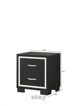 Black Finish Solid Wood Upholstered King Size Panel Bed Wooden 4pc Bedroom Set