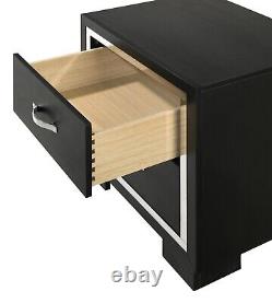 Black Finish Solid Wood Upholstered King Size Panel Bed Wooden 4pc Bedroom Set