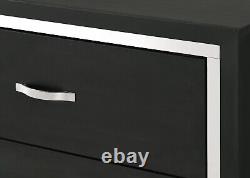 Black Finish Solid Wood Upholstered King Size Panel Bed Wooden 4pc Bedroom Set