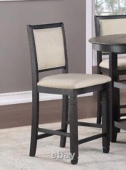Black Finish Wooden Counter Height Chairs Set of 4pc Beige Color Fabric Upholstr