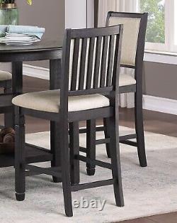 Black Finish Wooden Counter Height Chairs Set of 4pc Beige Color Fabric Upholstr