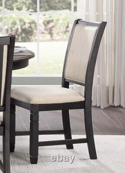 Black Finish Wooden Side Chairs 2pc Set Beige Fabric Upholstered Back n Seat