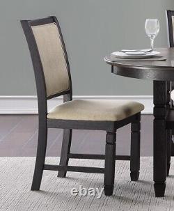 Black Finish Wooden Side Chairs 4pc Set Beige Fabric Upholstered Back n Seat