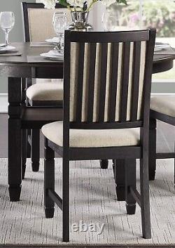 Black Finish Wooden Side Chairs 6pc Set Beige Fabric Upholstered Back n Seat