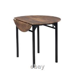 Black Frame Rustic Brown Finish 3PC Small Place Drop Leaf Round Dining Table Set