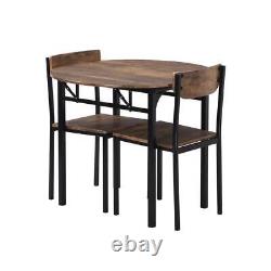 Black Frame Rustic Brown Finish 3PC Small Place Drop Leaf Round Dining Table Set