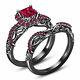 Black Gold Finish In 925 Silver Princess Cut Pink Sapphire Engagement Ring Set