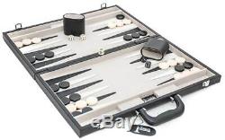 Black & Grey Finish Backgammon Game Set w Leather Case ID 32420