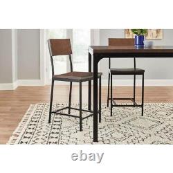 Black Metal Counter Stool with Back and Haze Oak Finish Seat (Set of 2)