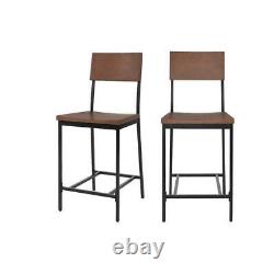Black Metal Counter Stool with Back and Haze Oak Finish Seat (Set of 2)