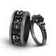 Black Onyx Skull Engagement Ring Skull Flower Wedding Band Set Gun Metal Finish