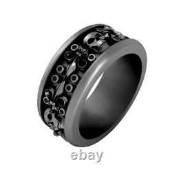 Black Onyx Skull Engagement Ring Skull Flower Wedding Band Set Gun Metal Finish