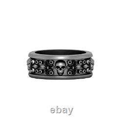 Black Onyx Skull Engagement Ring Skull Flower Wedding Band Set Gun Metal Finish