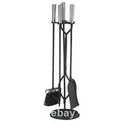 Black/Pewter Finish 4 Piece Fireplace Tool Set X830854 Tongs Broom Poker Shovel