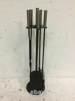 Black/Pewter Finish 4 Piece Fireplace Tool Set X830854 Tongs Broom Poker Shovel