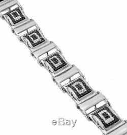 Black & White Diamond Pave Set Link Statement Bracelet 8 14K White Gold Finish