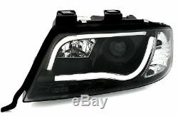 Black clear finish Light Tube headlight set for Audi A6 C5 4B DRL TFL Bar 97-01