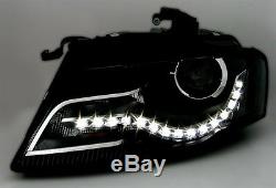 Black clear finish headlight set for AUDI A4 B8 8K 08-11 WITH LED DRL