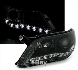 Black clear finish headlight set for VW TIGUAN 07-11 with LED DRL