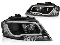 Black finish LightTube headlight set with DRL LED lights FOR Audi A3 8P 08-12