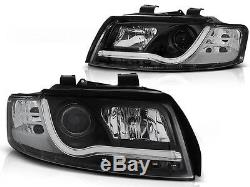 Black finish LightTube headlight set with DRL LED lights FOR Audi A4 B6 00-04