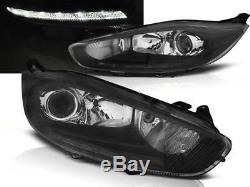 Black finish halogen Headlights Set with lightbar DRL FOR Ford Fiesta MK713-16