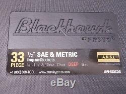 Blackhawk 33pc 1/2 Dr Black Finish Deep Well Impact Socket Set SAE & Metric
