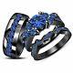 Blue Sapphire 14k Black Gold Finish His Her Wedding Bands Trio Ring Set 2.30 Ctw