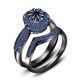 Blue Sapphire Engagement Wedding Band Bridal Ring Set 14k Black Gold Finish