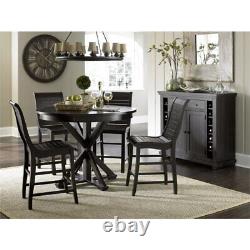 Bowery Hill Set of 2 Counter Height Chairs in Distressed Black Finish