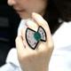 Cabochon Emerald & Pave Set Cluster Black Finish Lab Created Ring In 935 Silver