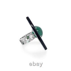 Cabochon Emerald & Pave Set Cluster Black Finish Lab Created Ring In 935 Silver