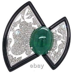 Cabochon Emerald & Pave Set Cluster Black Finish Lab Created Ring In 935 Silver