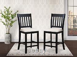 Casual Seating Black Finish Chairs Set of 2 Rubberwood Transitional Slatted