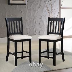 Casual Seating Black Finish Chairs Set of 2 Rubberwood Transitional Slatted