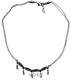 Christian Dior Signed Necklace Black Finish Set with Red Crystal
