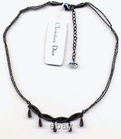 Christian Dior Signed Necklace Black Finish Set with Red Crystal