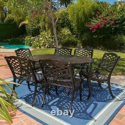 Clarisse Outdoor 5 Piece Hammered Bronze Finished Aluminum Dining Set with Expan