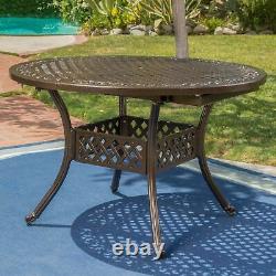 Clarisse Outdoor 5 Piece Hammered Bronze Finished Aluminum Dining Set with Expan