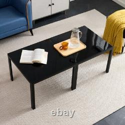 Coffee Table Set of 2 Square Modern Table with Tempered Glass Finish Black