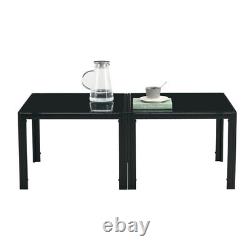 Coffee Table Set of 2 Square Modern Table with Tempered Glass Finish Black