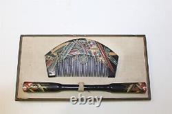 Collect Vintage Asian Hair PC Gift Set Embellished Black Lacquer Finish