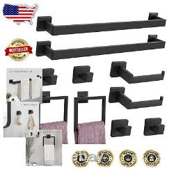 Complete 10-Piece Bathroom Towel Bar and Holder Set in Matte Black Finish